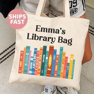 Personalized School Library Bag, Kid Name Library Tote Bag, Books Tote Bag, Custom Bookish Bag, Reader Librarian Gifts,Back To Schoool Totes