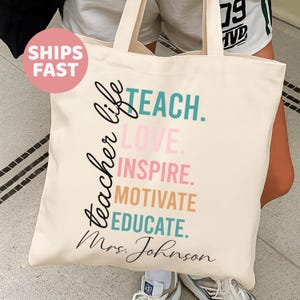 Sac de remerciement pour enseignant Sac fourre-tout en toile Cadeau pour enseignant personnalisé en toile Cartable personnalisé Cabas pour enseignant cadeau réutilisable