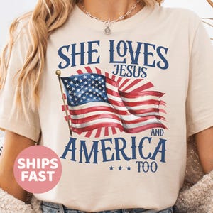 Unabhängigkeitstag Shirt, christliches Shirt, 4. Juli Shirt, sie liebt Jesus und Amerika auch Shirt, Amerika Retro Shirt, USA Shirt, USA Flagge