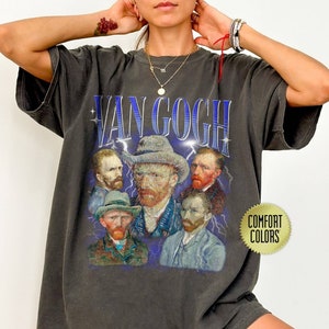 トップス 90s Vincent van Gogh t-shirt 1991 Vincent Van Gogh 'Irises' Single Stitch T-Shirt - Aged White