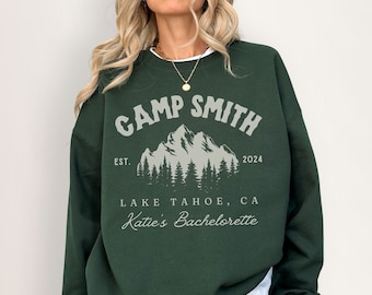 Custom Camp Bachelorette Sweatshirt, Retro Camping Bachelorette Matching Shirts Lake Themed Bridal Party Gift Mountain Bride Crewneck Hiking