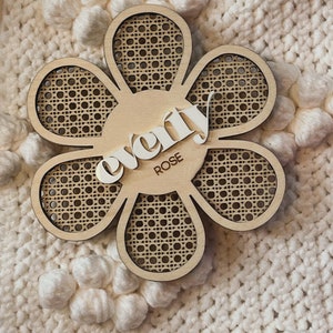 Baby Name Announcement Sign | Daisy Rattan Mini Name Announcement Sign | Baby Shower Gift | Hospital Announcement Sign | Fresh 48 Photo Prop