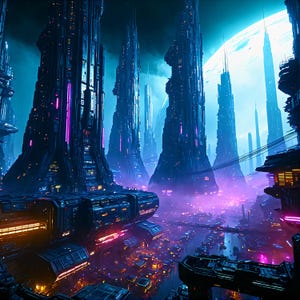 Cyberpunk Cityscape Digital Art Pack – Futurystyczne wydruki ścienne Sci-Fi (5 sztuk) | Neon Skyline Decor | Natychmiastowe pobranie
