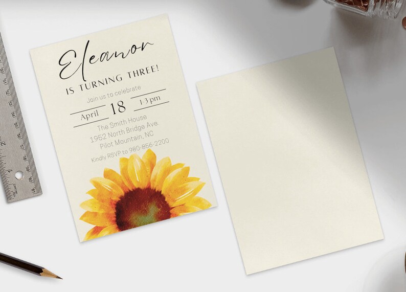 Watercolor Sunflower Birthday Invitation INSTANT DOWNLOAD Sunflower Birthday EDITABLE Simple and Modern Flower Watercolor
