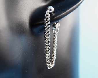 Diamantslipade örhängen med kedja, sterlingsilver, kedjeörhängen, stolparörhängen, födelsedagspresent, present till kvinnor