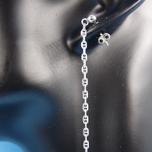 Dangling Mariner chain Sterling Silver Earrings, Anchor Chain earrings, Post earrings, Birthday Gift, Gift for Women
