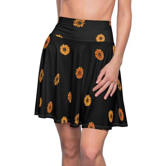 Sunflower Black Skirt Yellow Flowers Women Skirt Floral Sunflowers Skirt Etsy