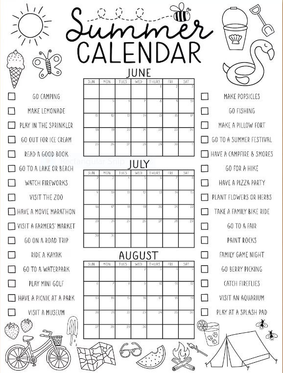 Calendar Summer Etsy