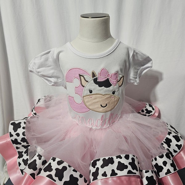 Pink Cow  Birthday Tutu Outfit | Cow Birthday Shirt | Barn birtthday birthday | Boutique birthday shirt | Birthday tutu