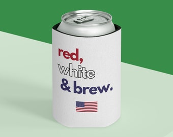 Rood, Wit en Brouwbier Kan Koeler | 4 juli Can Cozie | Onafhankelijkheidsdag blikjeskoeler | 4 juli geschenk | 4 juli Can Cooler