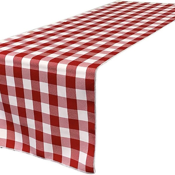 Red & White, 12" Wide by The Size of Your Choice, Polyester Poplin Gingham, Checkered, Plaid Table Runner