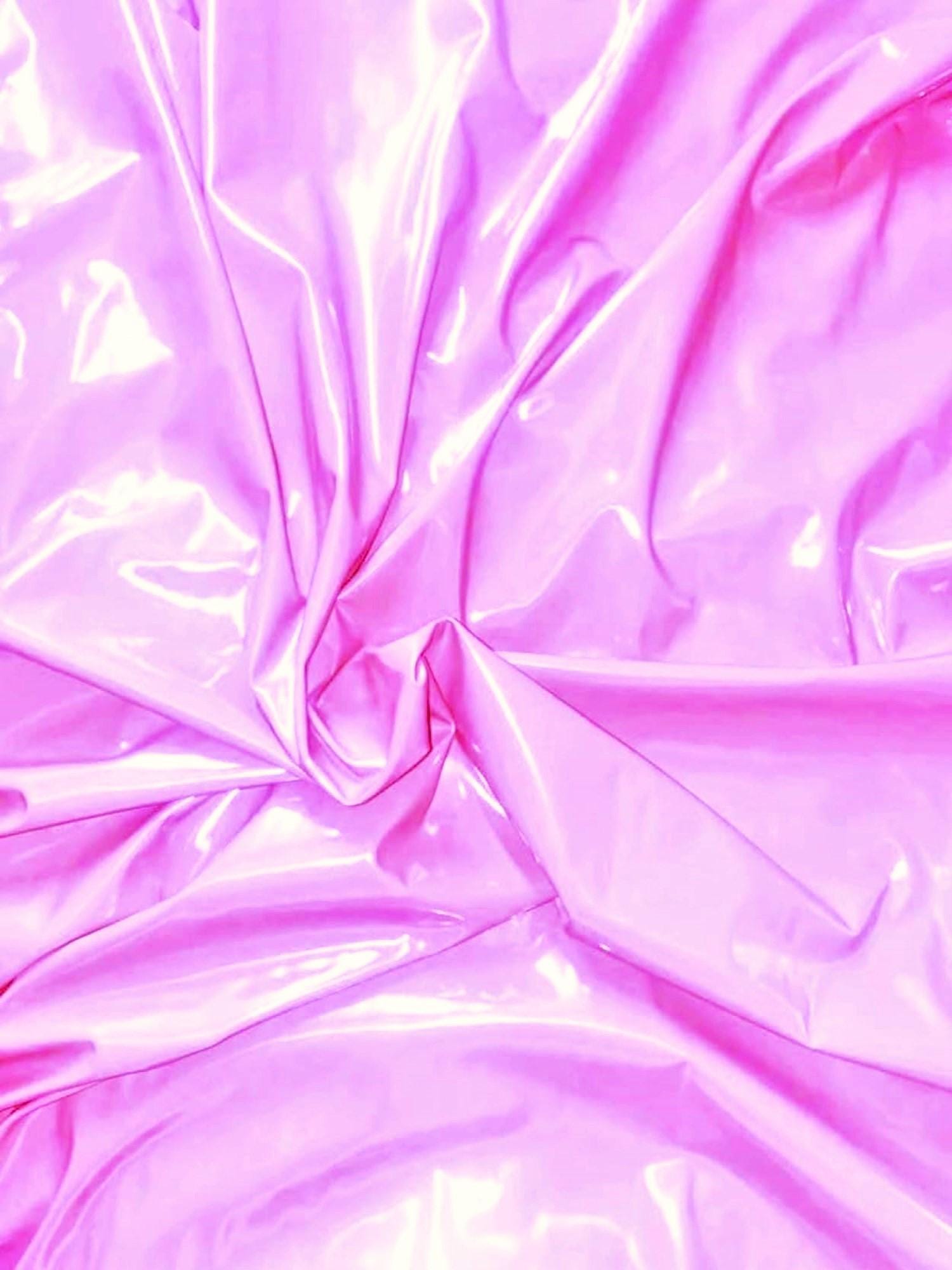 Pink 54” Wide Polyester Spandex Shiny  Faux Vinyl 2 Ways Stretch Fabric   Fabric By The Yard