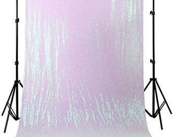 White Iridescent, 4' Feet Wide x 9 ' Feet High, Mini Glitz Sequins Backdrop Drape Curtain for Photo Booth Background, 1 Panel