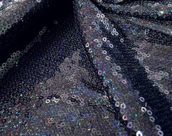 Black 52" Wide 3mm Micro Mini Holographic Sequins on Stretch Polyester Spandex Fabric by The Yard
