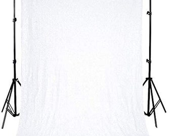 White, 4' Feet Wide x 9 ' Feet High, Mini Glitz Sequins Backdrop Drape Curtain for Photo Booth Background, 1 Panel