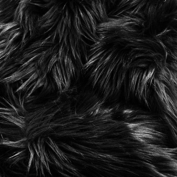 Black, 60" Wide Luxury Shaggy Faux Fur Fabric