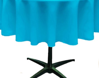 Light Turquoise, Round Polyester Poplin Table Overlay, Coffee Table Cover and Party Decoration. Made in USA.