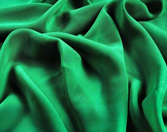 Emerald Green With Gold Metallic Silk Chiffon Fabric--by the