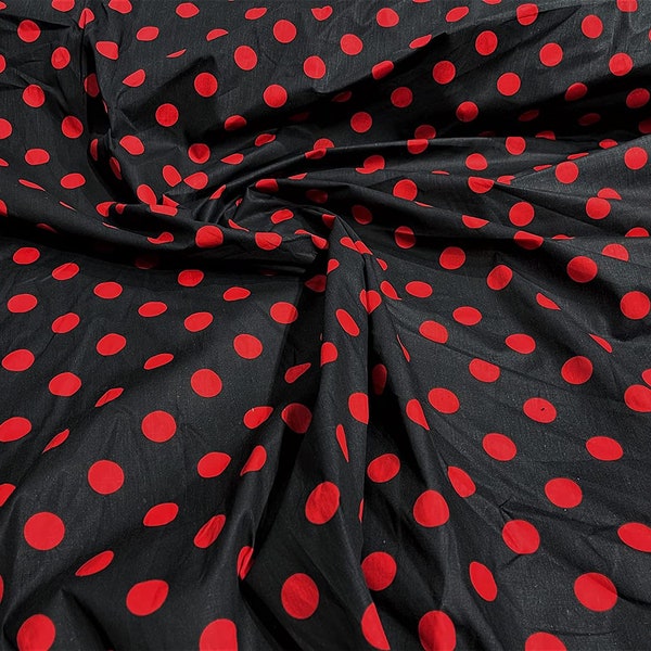 Red Dot on Black, 60" Wide  Polka Dot Premium   Poly Cotton Fabric