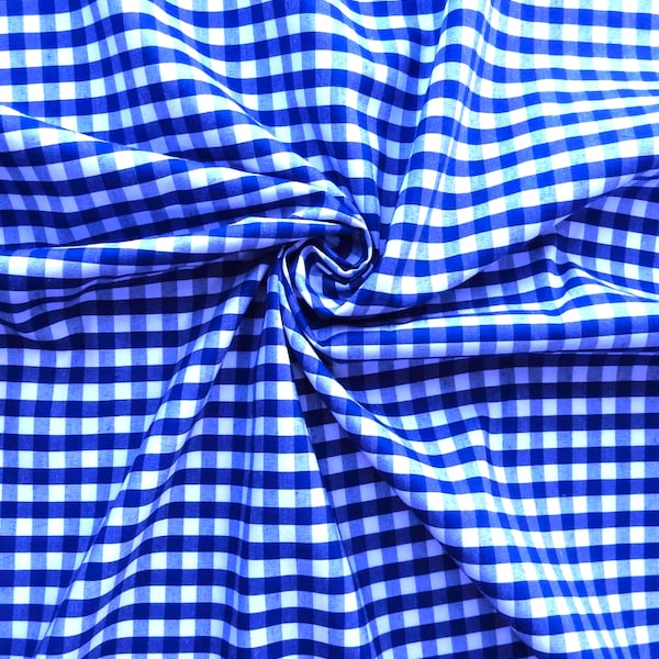 Royal Blue & White   58/60" Wide 1/4" Gingham Plaid Poly Cotton Fabric, Choose Quantity Below.