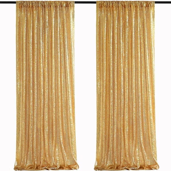 Gold 2 Curtains Panels  Mini Glitz Sequins Backdrop Drape Curtain for Photo Booth Background, Party Decoration.