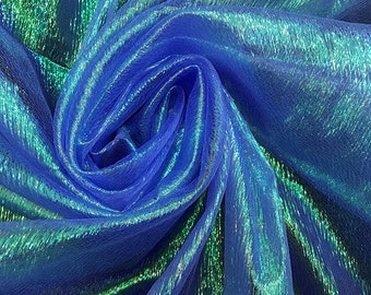 Royal Blue , 44/45" Wide Iridescent  Rustic Lame Shimmer Organza Fabric.
