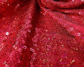 Red 52" Wide 3mm Micro Mini Holographic Sequins on Stretch Polyester Spandex Fabric by The Yard