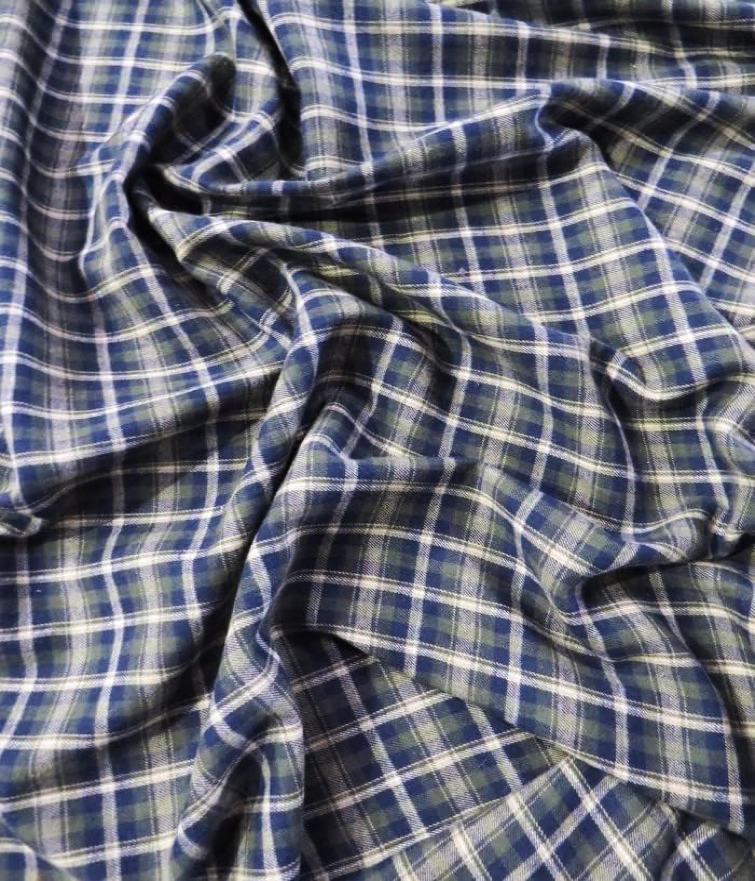 Blue & Olive Green # 4 - Tartan Plaid Flannel 60" Wide 100% Cotton Flannel Fabric By The Yard