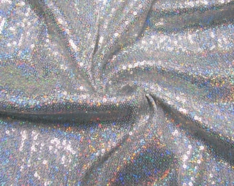 Silver  52" Wide 3mm Micro Mini Holographic Sequins on Stretch Polyester Spandex Fabric by The Yard
