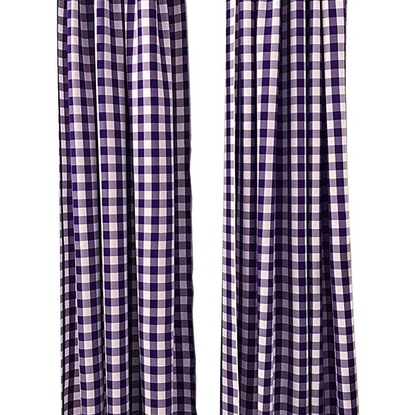 Checkered Country Plaid Gingham Checkered Backdrop Drapes Curtains Panels, Room Divider, 1 Pair - White & Fuchsia ) Choose Size Below