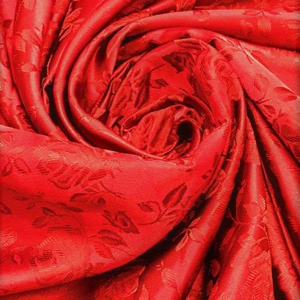 Tibetan Red Silk Hammered Satin Jacquard Fabric main image 0