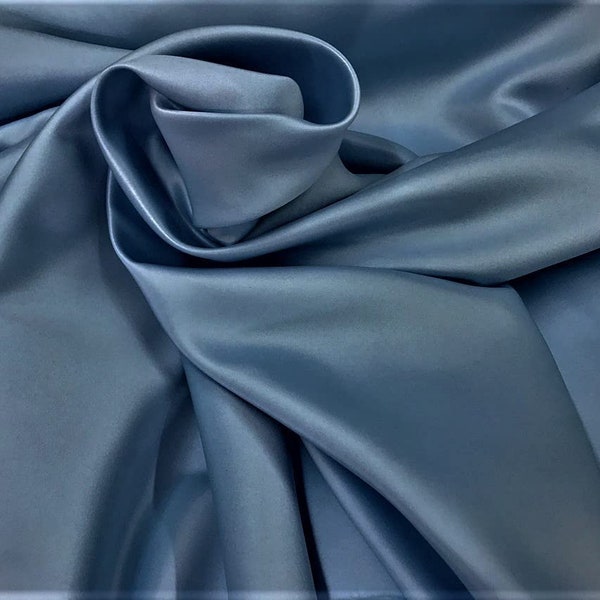 Steel  Blue, 58"/60" Wide (Peau de Soie) Silk Skin Duchess Bridesmaid, Dress, Dull Satin Fabric