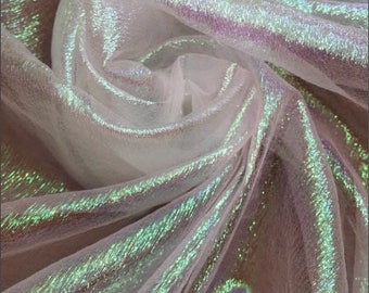 White , 44/45" Wide Iridescent  Rustic Lame Shimmer Organza Fabric.