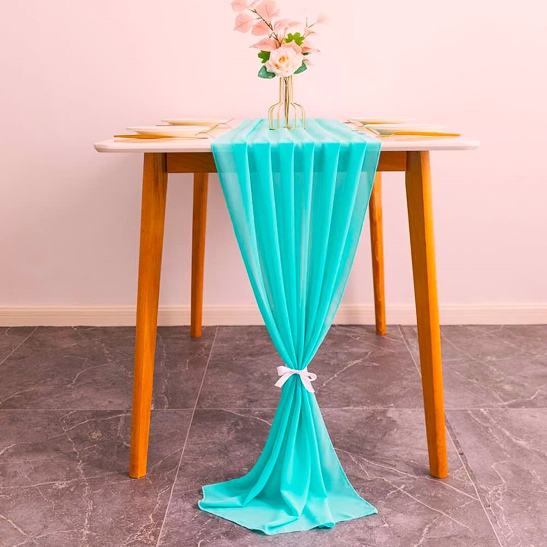 Aqua Blue Chiffon Table Runner Extra Long, Wedding Runners, Holiday