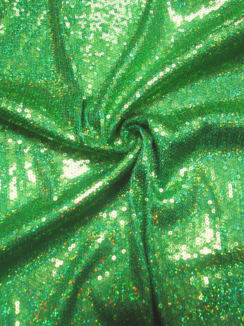 Lime Green 52 Wide 3mm Micro Mini Holographic Sequins on Stretch Polyester Spandex Fabric by The Yard image 3