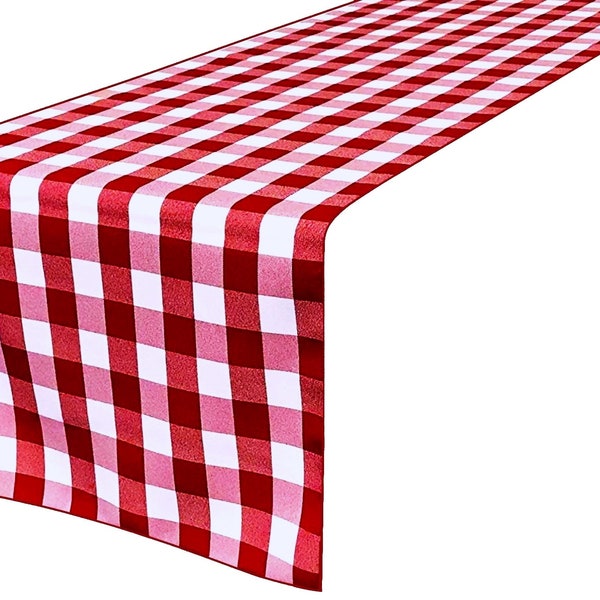 Red & White, 12" Wide by The Size of Your Choice, Polyester Poplin Gingham, Checkered, Plaid Table Runner