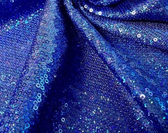 Royal Blue 52" Wide 3mm Micro Mini Holographic Sequins on Stretch Polyester Spandex Fabric by The Yard