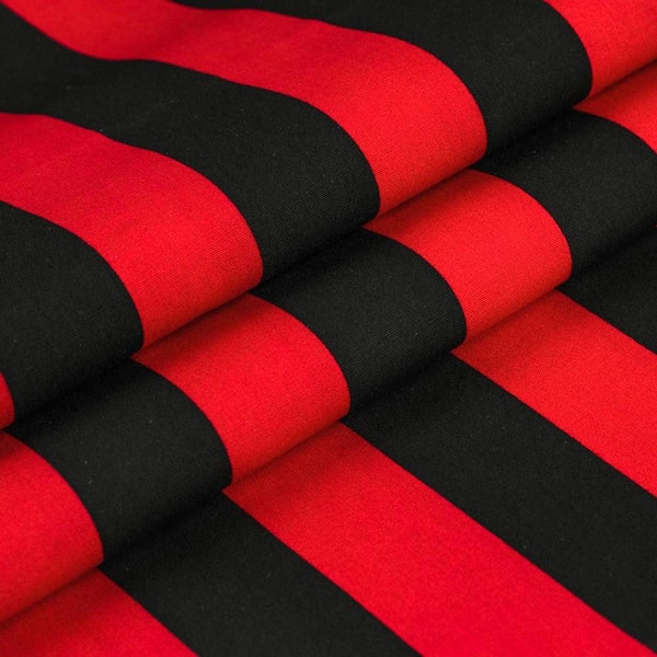 Black & Red  58/60" Wide 1" Stripe Print Poly Cotton Fabric