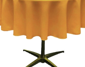 Mustard, Round Polyester Poplin Table Overlay, Coffee Table Cover and Party Decoration. Made in USA.