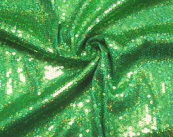 Lime Green 52" Wide 3mm Micro Mini Holographic Sequins on Stretch Polyester Spandex Fabric by The Yard