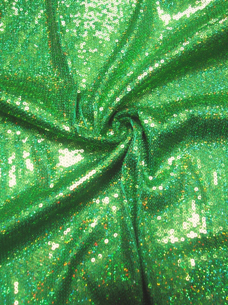 Lime Green 52 Wide 3mm Micro Mini Holographic Sequins on Stretch Polyester Spandex Fabric by The Yard image 1