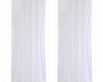 White Iridescent  2 Curtains Panels  Mini Glitz Sequins Backdrop Drape Curtain for Photo Booth Background, Party Decoration.