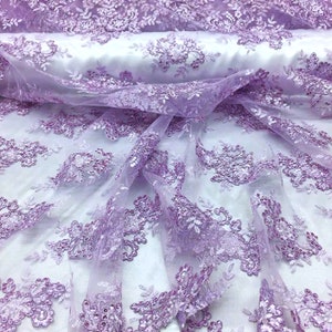 Lavender 51" Wide Prom/Wedding VT-Sequins Lace Fabric With Embroidery on Mesh Fabric By The Yard,