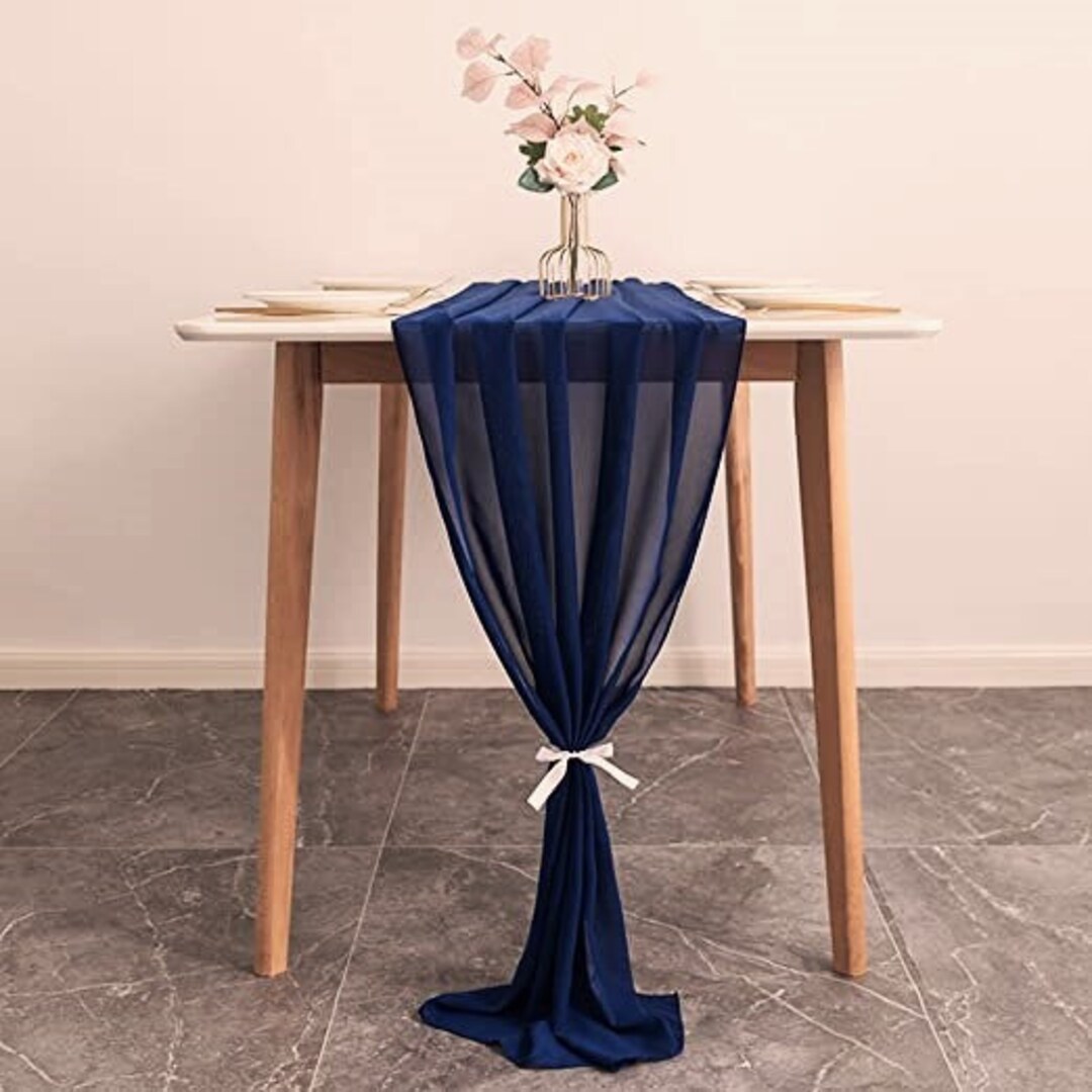 Navy Blue Chiffon Table Runner Extra Long, Wedding Runners, Holiday