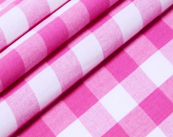 White & Fuchsia 60&quot; Wide 1&#39; Inch Checkered Gingham Poly Cotton Print Fabric By The Yard