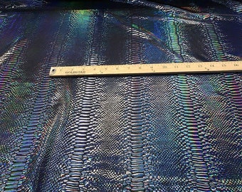 Black, 58/60" Wide Iridescent Faux Snake Skin Print on 2 Way Stretch Spandex Fabric