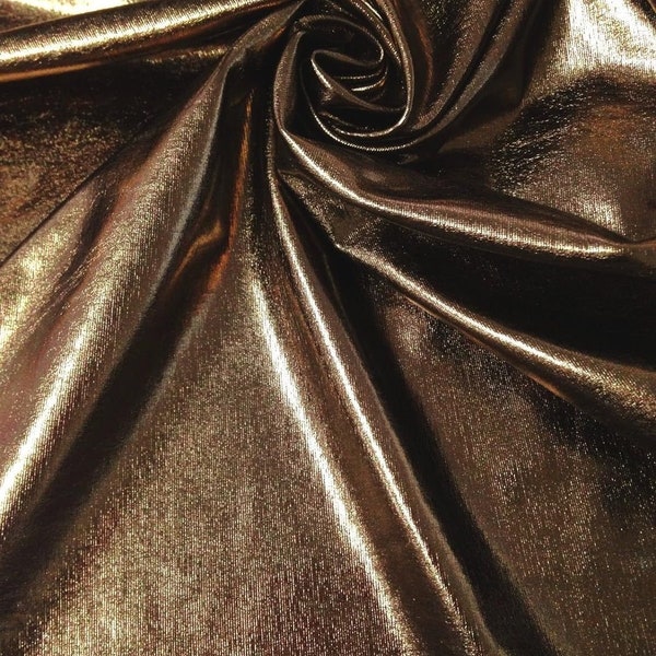 Bronze 60" Wide Metallic Holographic Foil on Stretch Knit Jersey Polyester Spandex Fabric by The Yard