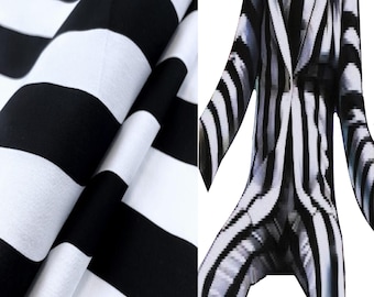 White & Black 60&quot; Wide 2&quot; Stripe Print Poly Cotton Fabric By The Yard