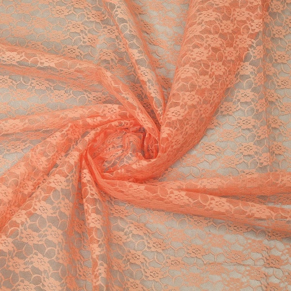 Peach 58/60" Wide Raschel Lace Fabric, Vintage Lace Fabric for Wedding Dress, Fashion, Crafts, Decorations Lace Trim Fabric