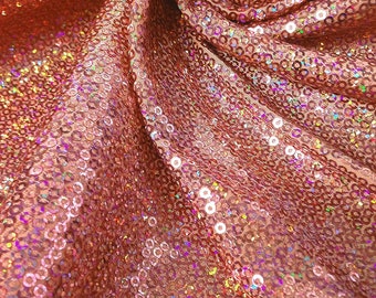 Blush/Rose 52" Wide 3mm Micro Mini Holographic Sequins on Stretch Polyester Spandex Fabric by The Yard